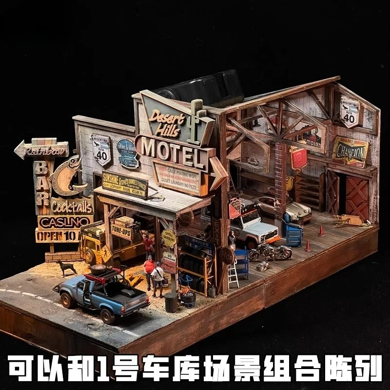 Diorama Schaal 1:64 Amerikaanse Garage Building Model Materiaal Kit DIY Reparatiewerkplaats Auto Garage Model Display Scène