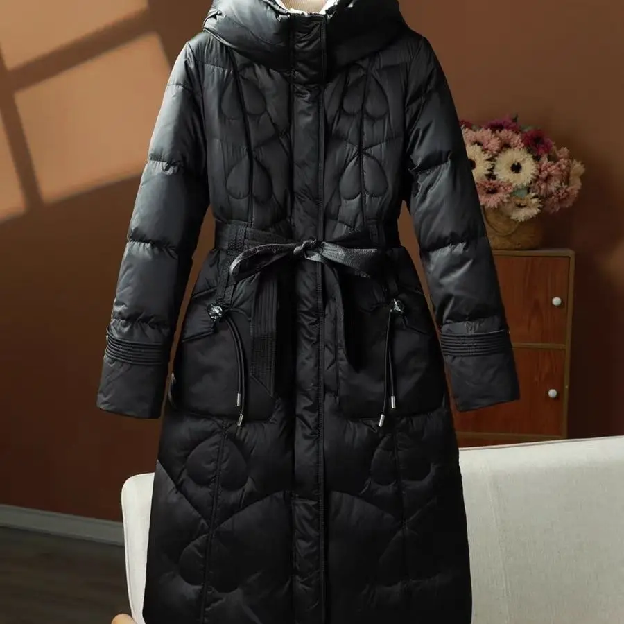 2025 European Winter New Women's Down Jacket Fashion Commuter High Street Hooded Slimming Jacket