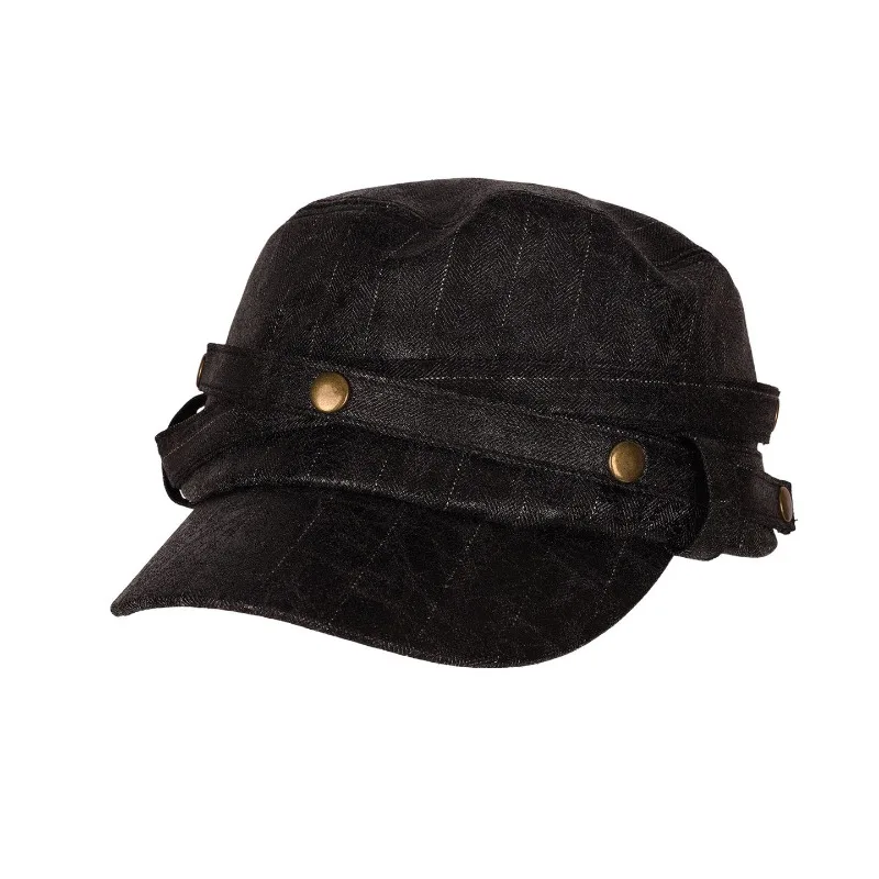 Koreanischer Retro-Stil Gestreifter Schwarzer Flacher Reiterhut für Damen, Neuer Herbst-Temperament-Vielseitiger Baskenmützen-Stil mit Weicher Krempe, Newsboy-Kappe – Detail 6