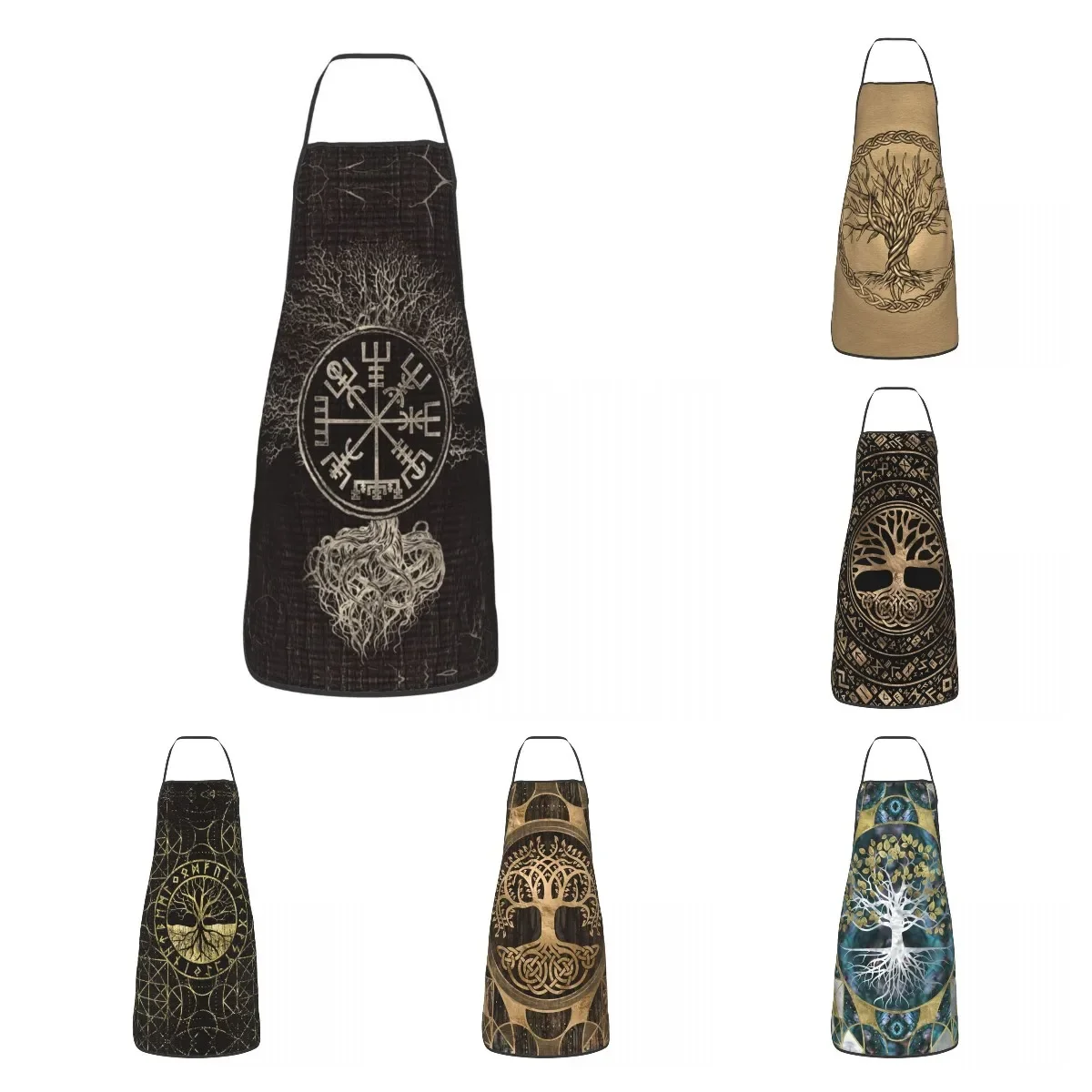 Vegvisir And Tree Of Life Yggdrasil Bib Aprons Men Women Unisex Kitchen Chef Viking Compass Tablier Cuisine for Cooking Baking