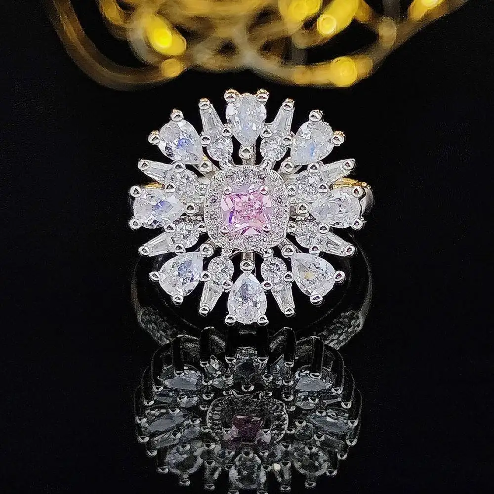 

Pink Ring for Women Floral 3D Unique Style Fashion Jewelry Copper Plated Gold Ring Elegant Lady's Accessory