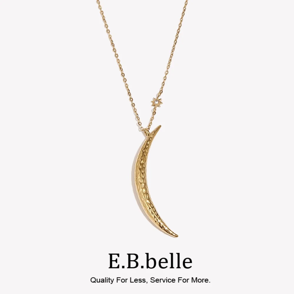 E.B.belle Glänzende Halbmond-Anhänger-Halskette, wasserdicht, Damenschmuck, Edelstahl-Dekoration für stapelbaren Schmuck