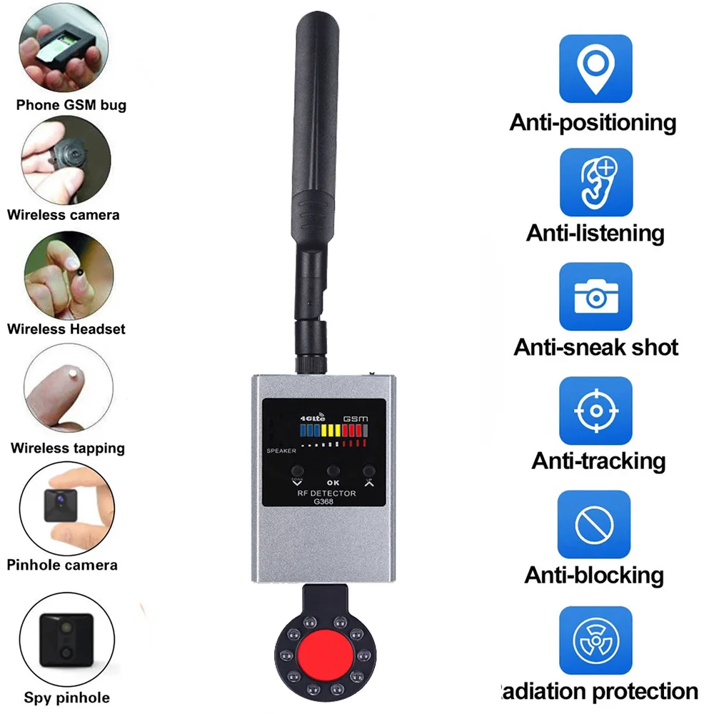 Anti Spy Wireless RF Signal Detector Bug GSM GPS Tracker Camera Eavesdropping Device Professional Signal Finder IR Scanning