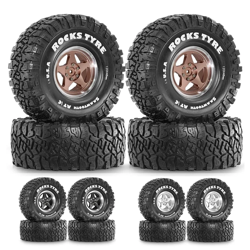 A73E-1.9 Inch Metal Beadlock Wheel Rims 4Pcs Set Crawler Tires For 1/10 RC Crawler Car Axial SCX10 II III Pro Capra TRX4 D90 MST
