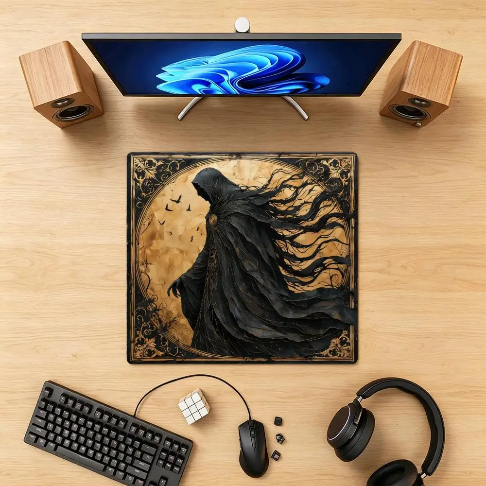Dark Fantasy Hooded Knight On Horseback Under Blood Moon Large‑Size Non‑Slip Anime‑Style Game Card Table Mat For Office