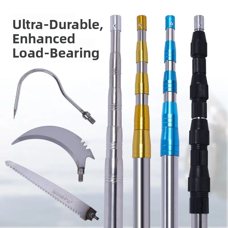 قضيب صيد قابل للتمديد من الفولاذ المقاوم للصدأ، متعدد الوظائف، لقطف الكرز والمشمش المر، منشار فروع الحدائق