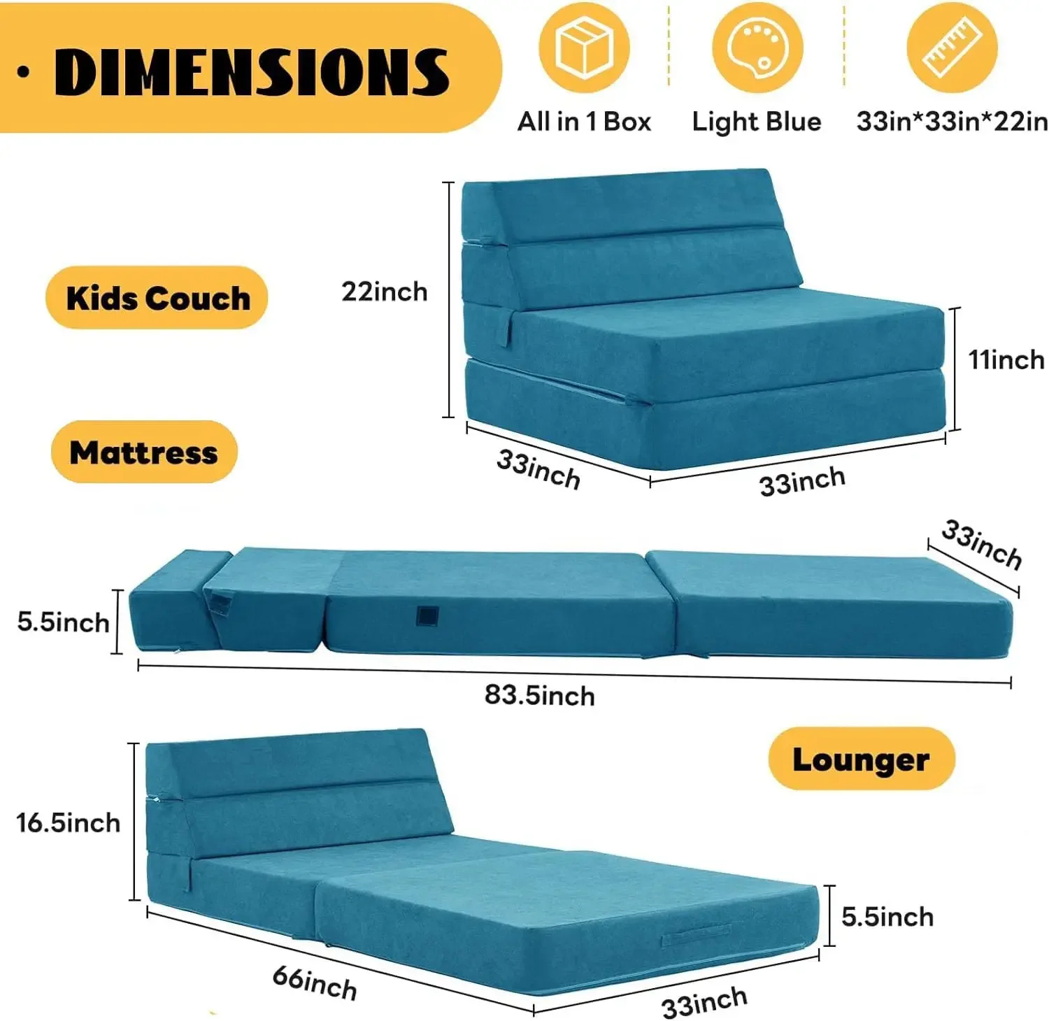Foldable Sofa Bed, Convertible Sleeper Lounge Chair Floor Mattress Floor Couch with Backrest, Fold Out Futon with Washable Miss view 2