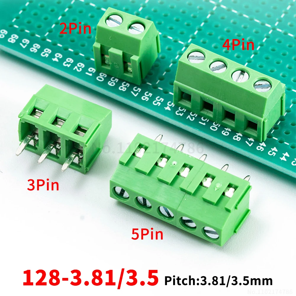 (1 pcs) KF 128 - 3.81mm 3.5mm Screw-Type PCB Through-Hole 124 Terminal Block 2P–10P Compatible with 125 3.5 3.81