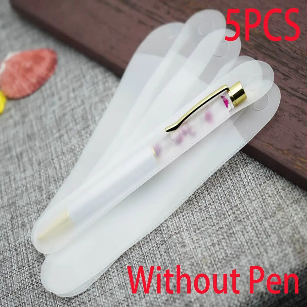 5PCS Glossy Solid Color Round  Translucent Pen Pouch Pencil Bag Plastic