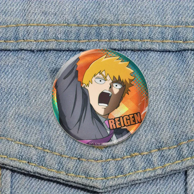 58mm Japanese Anime Mob Psycho 100 Badges on Backpack Accessories Lapel Pins Cartoon Brooches for Clothes Bag Decor Fans Gifts