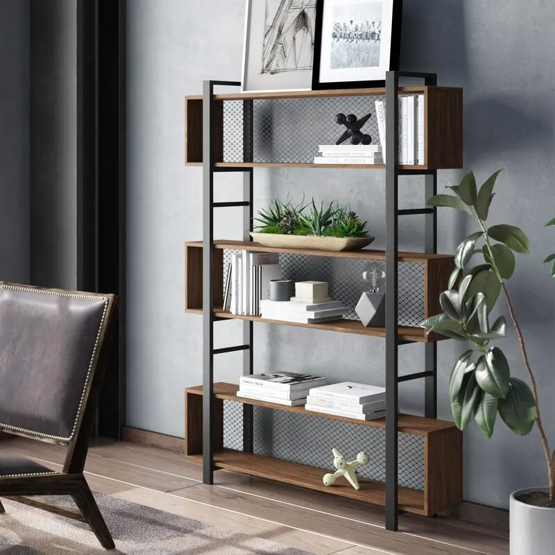 Simple and creative black office study partition shelf hollow grid floor installation-free multi-layer bookshelf