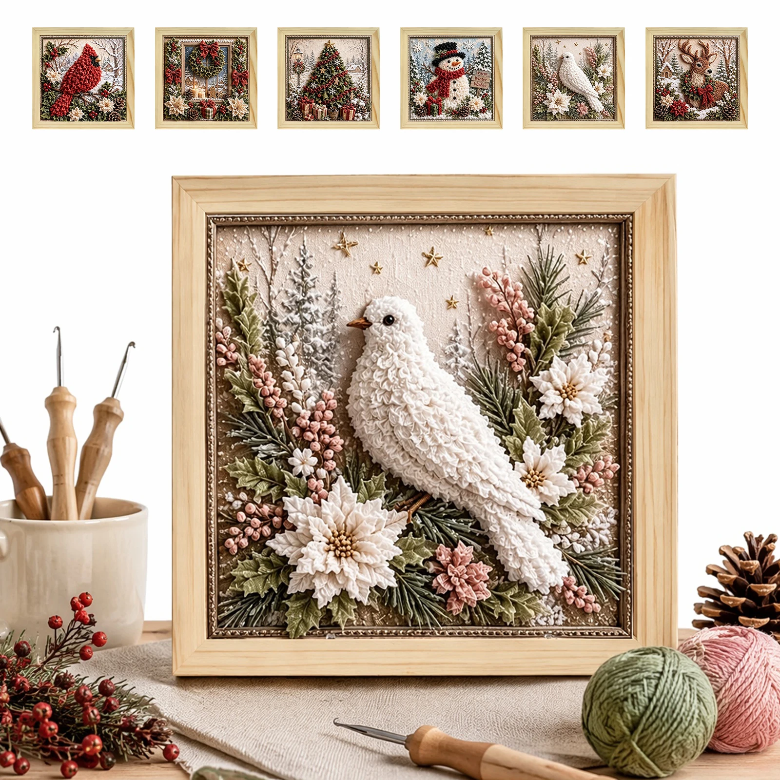 Embroidery Xmas Ornaments - Paket Peralatan Bordir untuk Pemula, Set