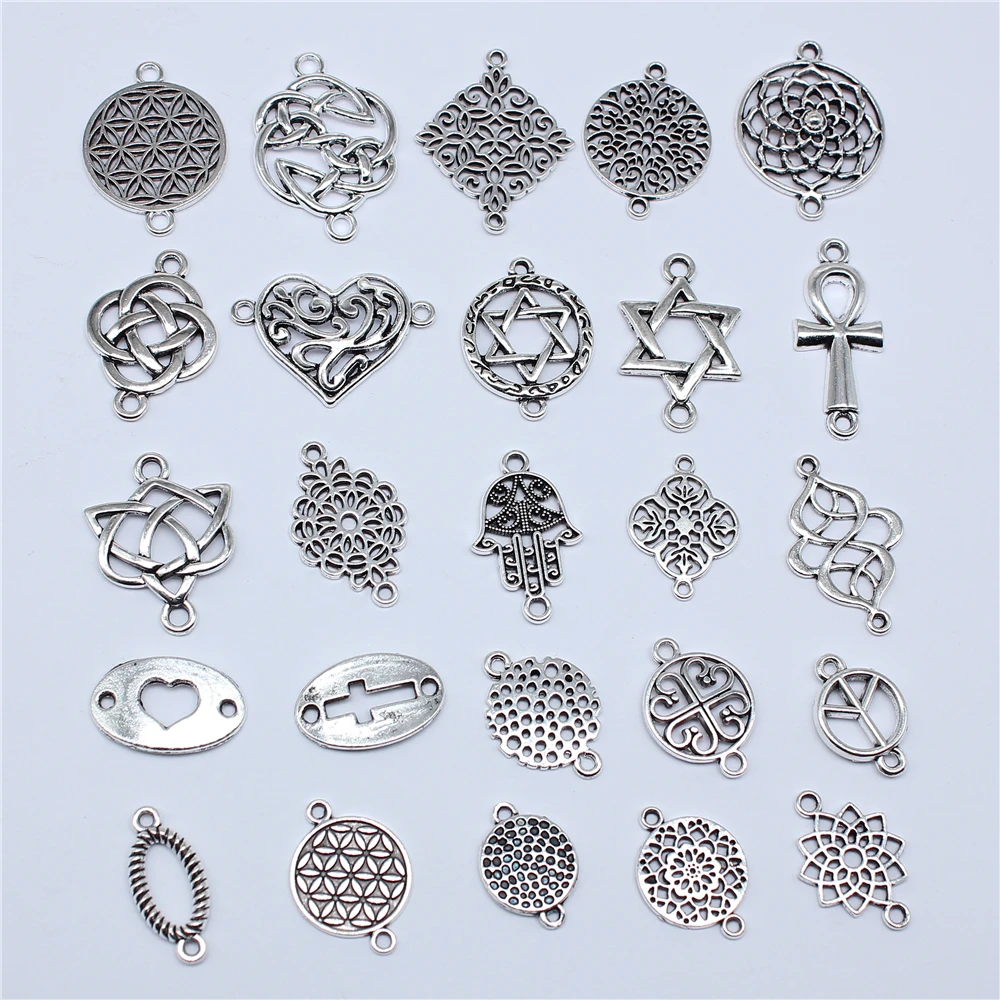 10szt Vintage Antique Silver Color Connector Charms For Earring Necklace Bracelet Making Jewelry Making Findings