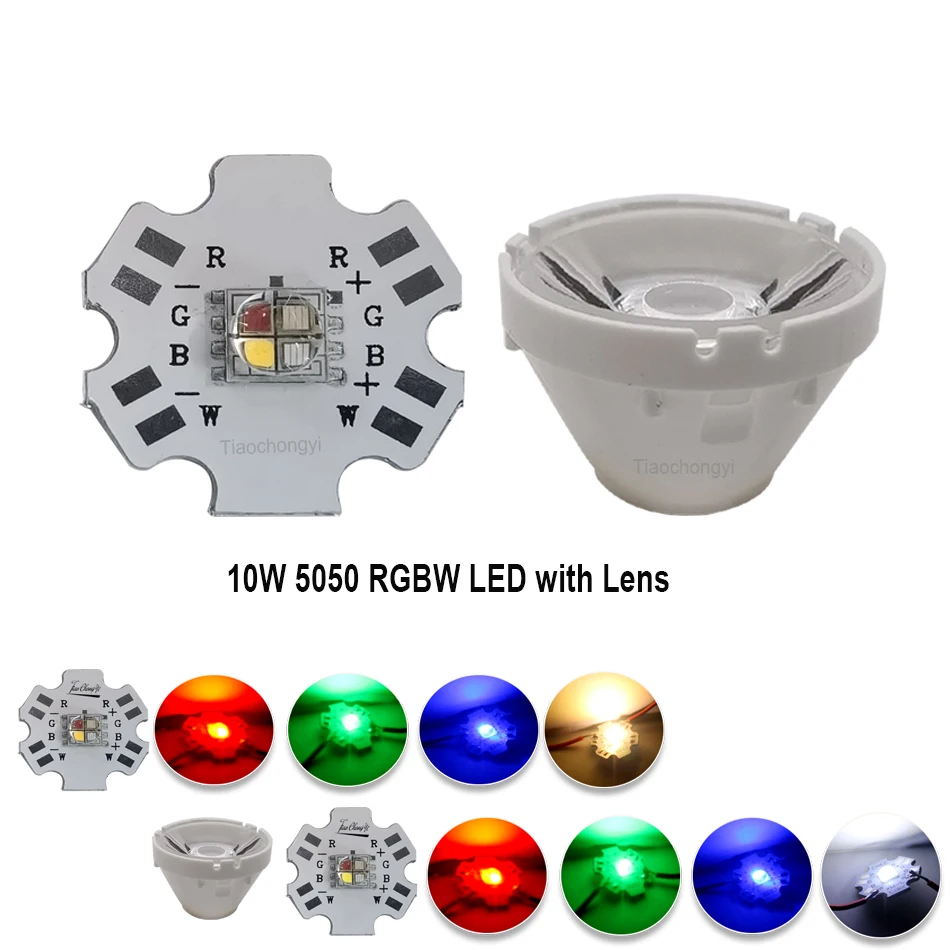 10W 5050 RGBW RGBWW High Power led light-emitting diode Chip  4 Chips with 20mm aluminium PCB LED Lenses With White Holder