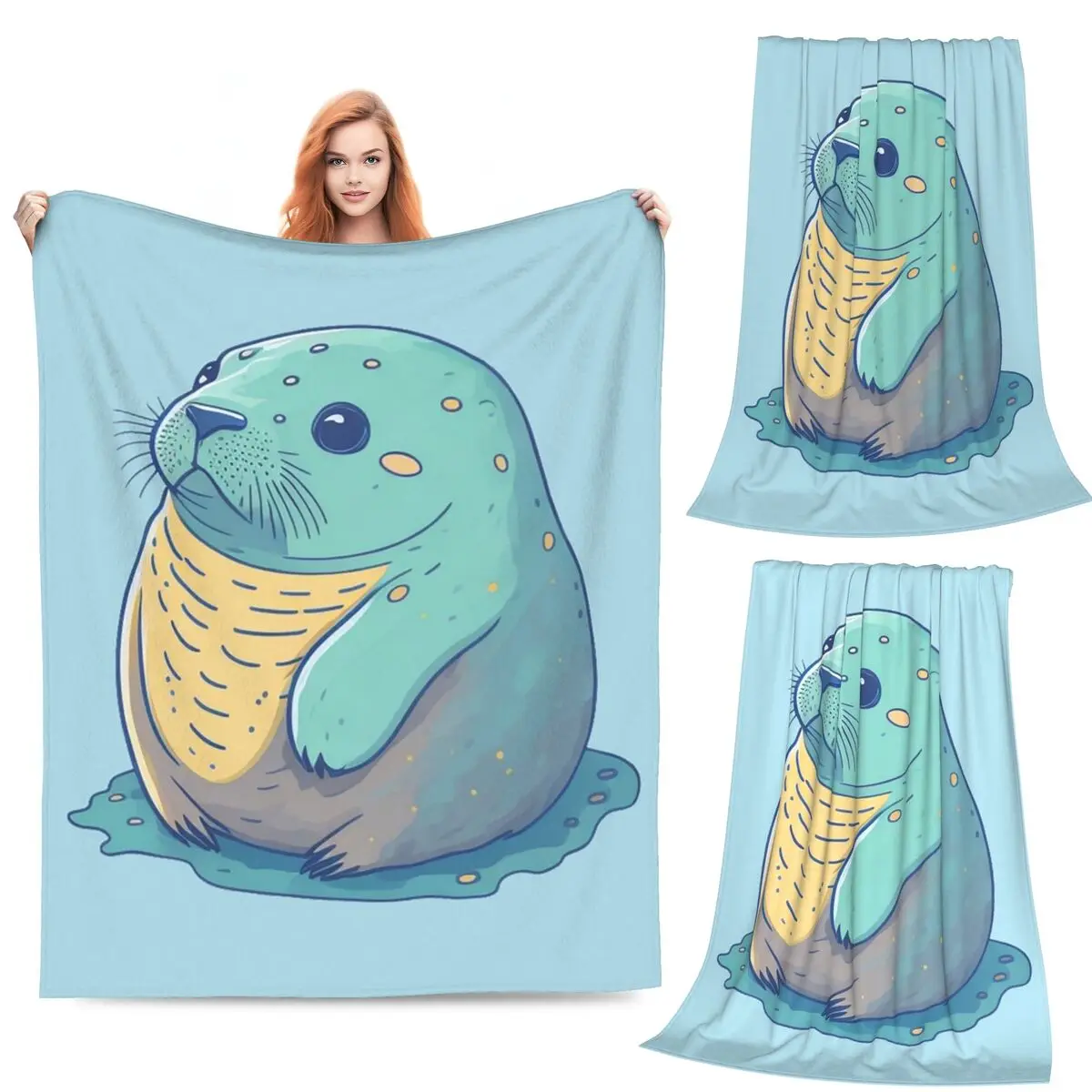 

Adorable Fat Baby Chonky Seal Blankets Flannel Sofa Throw Blanket Multi-function for Couch Bedding Office Throws Bedspread Quilt