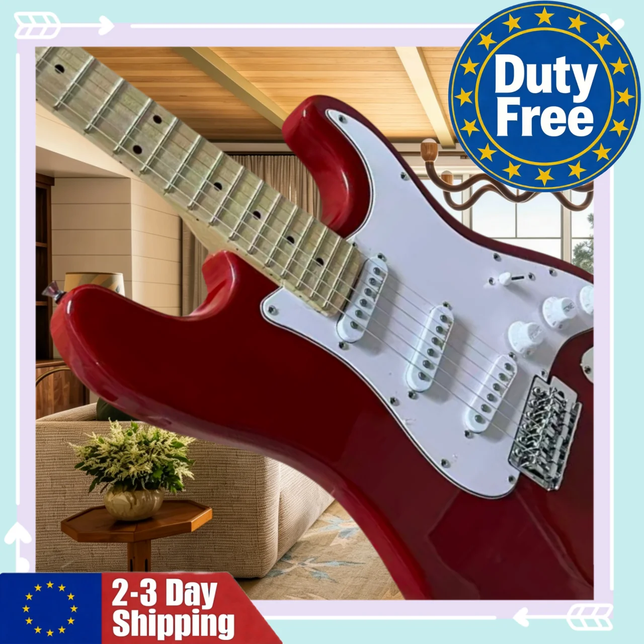 Guitare rouge pour débutant à tonalité équilibrée, manche en érable, pont réglable