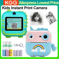Cámara instantánea para niños de 2,4 pulgadas, imagen impresa, cámara Digital HD con cordón, papel térmico para grabación de vídeo de unicornio para niños
