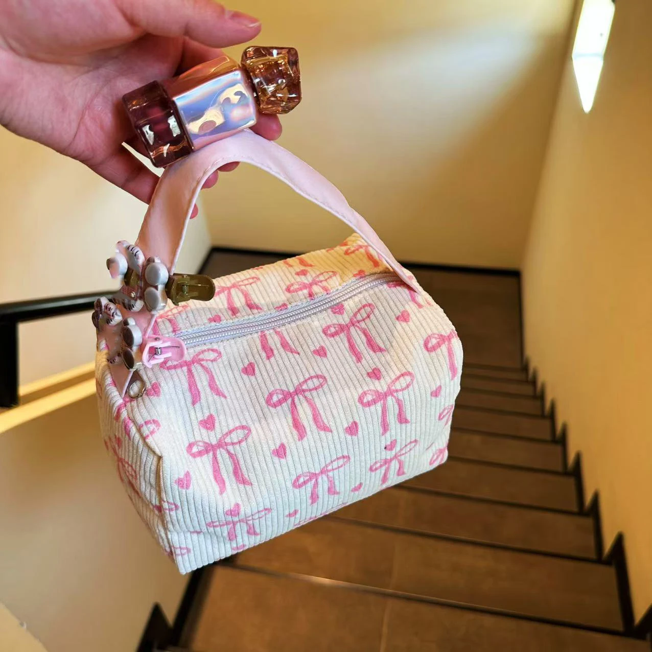 Bow Corduroy Makeup Bag New Women Printed Large Capacity Zipper Cosmetic Bags Simple Travel Storage Pouch for Friends