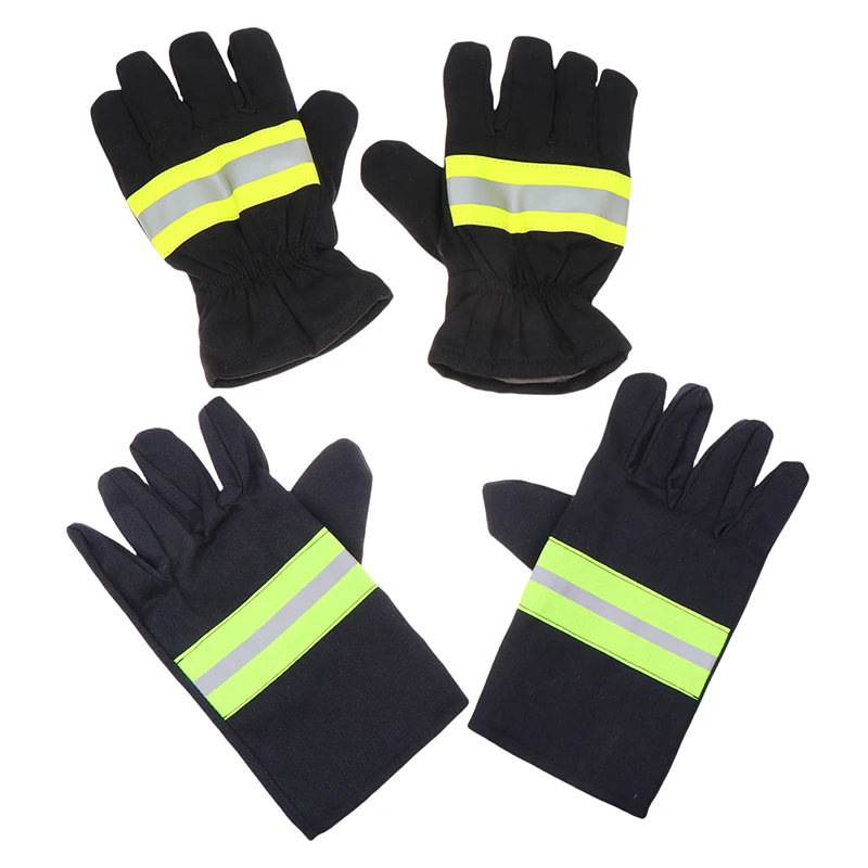 1Pair Protection Fire Proof Gloves Heat-resistant Non-slip Wear-resistant Gloves Reflective Strap For Firefighter