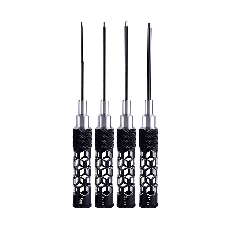 Präzisions-Sechskantschraubendreher-Set, 1,5 mm, 2,0 mm, 2,5 mm, 3,0 mm, 4 Stück, schwarz, mit hohlem, rundem Griff, für RC-Auto-Modellteile. – Detail 3