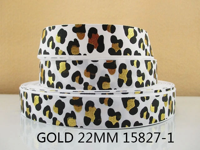 5 Yards 22mm Silver Gold Foil Leopard Flowers Geometric Patterns Polyester Ribbon DIY Handmade Materials,5Yc3063