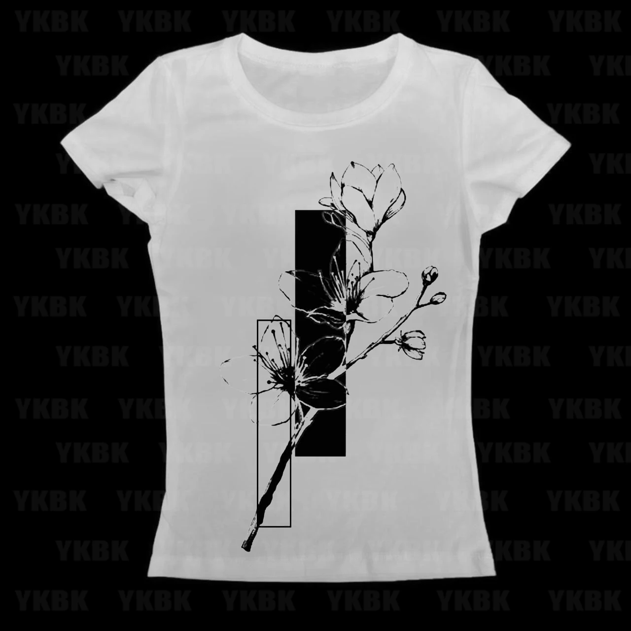 Minimalist Magnolia Line Art Print Women T-Shirt Abstract Geometric Floral Branch Short Sleeve O-neck Casual Tee Elegant Monochr