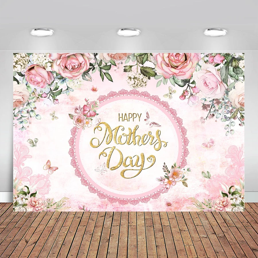 Happy Mother's Day Backdrop Pink Flower Mother's Day Party Decorations Backdrop Mother's Day Interior Decor Supplies Banner