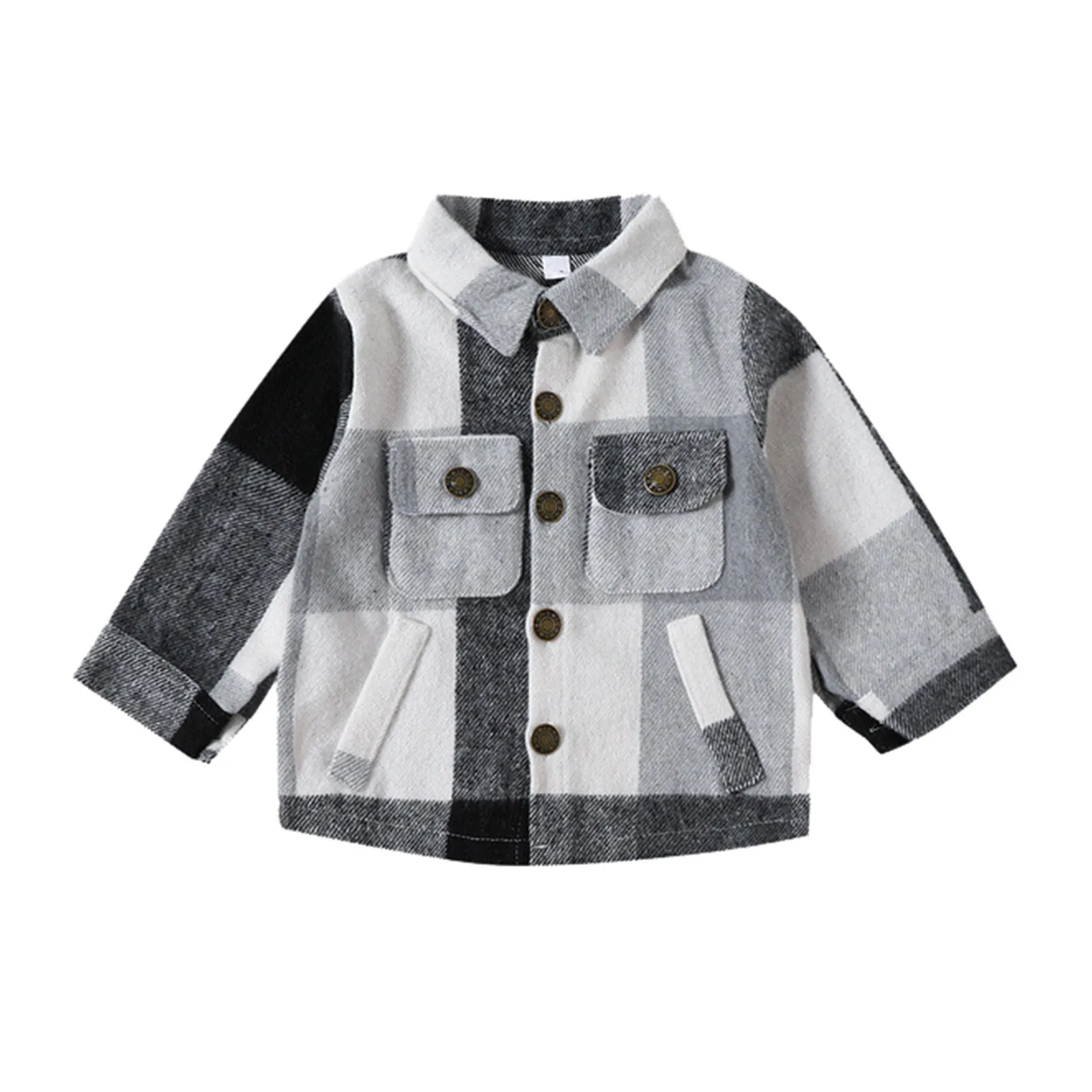 Toddler Baby Boys Girls Flannel Shirts Jackets Spring New Long Sleeve Plaid Jacket Button Down Baby Shacket Fall Clothes 6M-5T