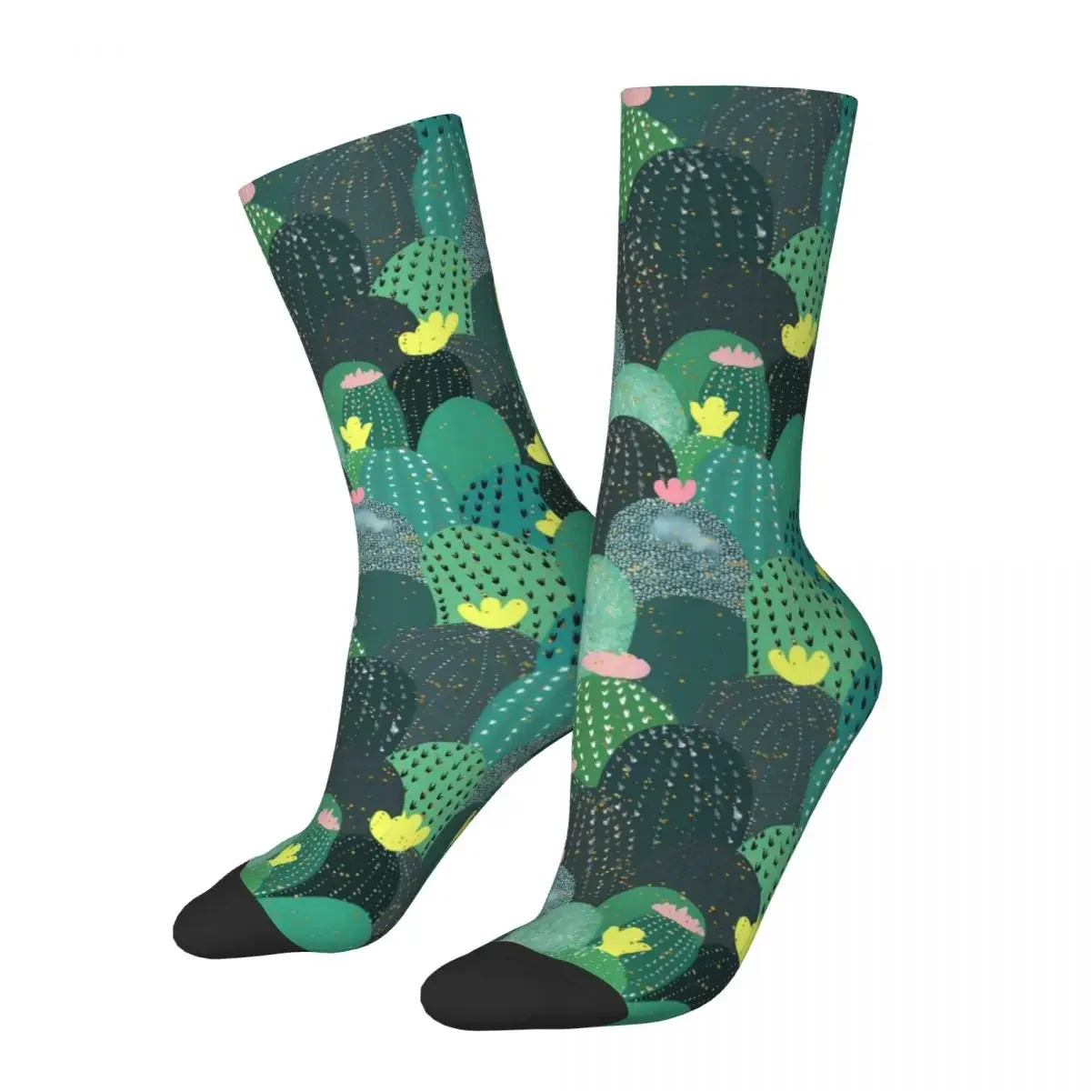 Cute Plant Socks Green Cactus Modern Stockings Winter Anti Sweat Unisex  Soft Design Cycling 