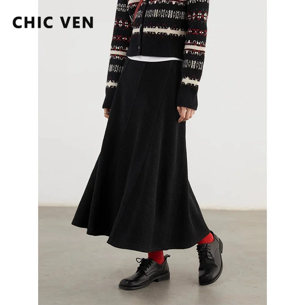 CHIC VEN Women Skirts Loose Solid New Oblique Cut Design Woolen Skirt Female Christmas Red Fishtail Skirt Autumn Winter 2024