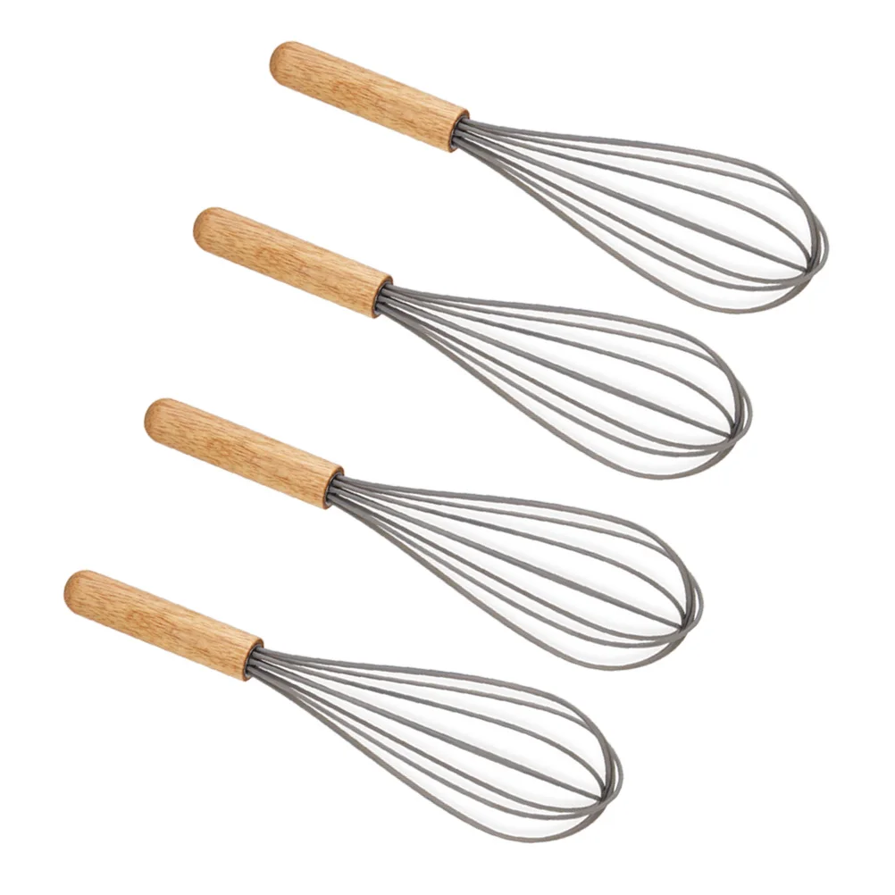 

4 Pcs Wooden H Eggbeater Kitchen Tools H Mixer Whisk Manual Blender Silicone Wire Comfortable Mixing Eggs