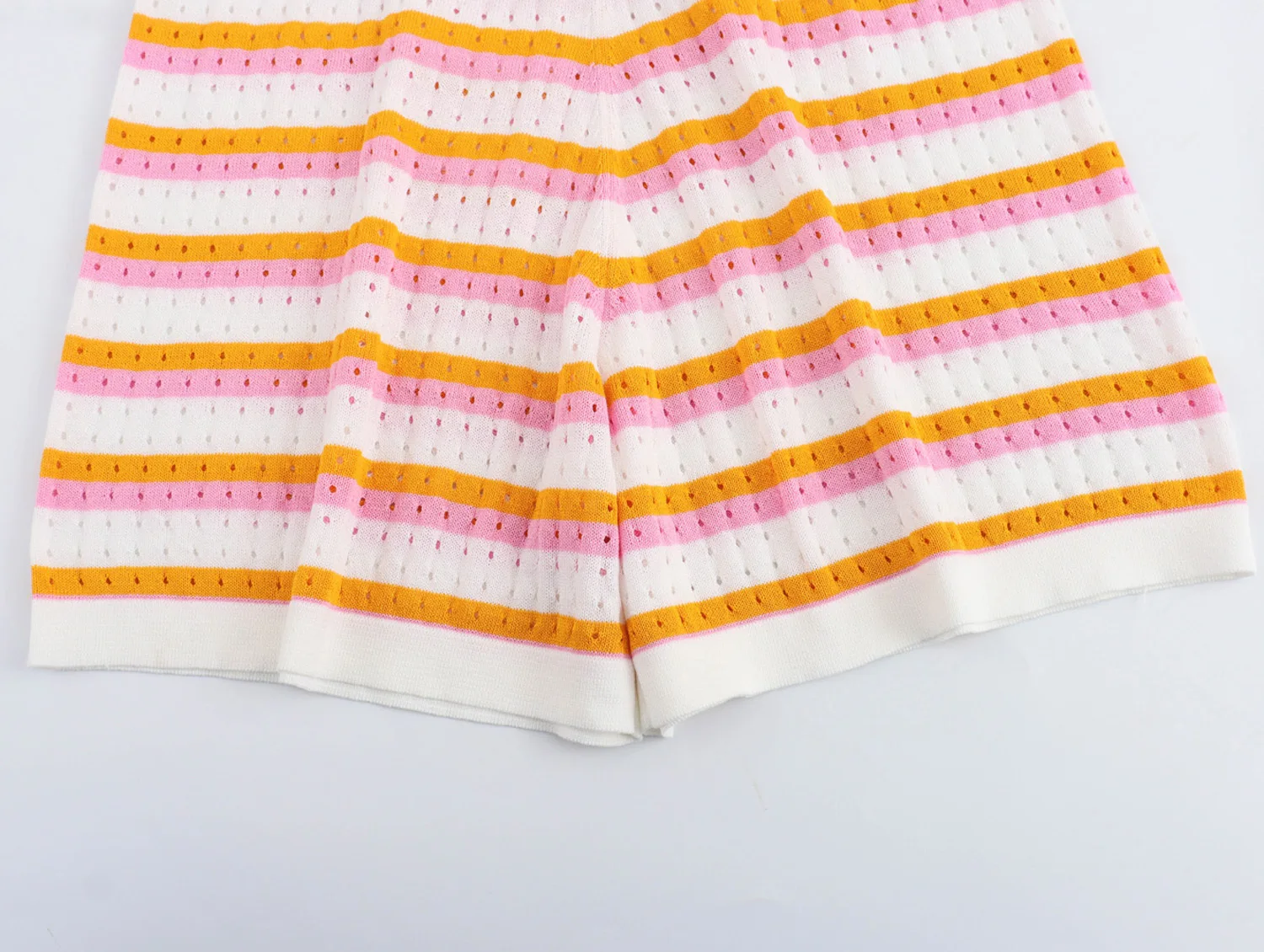 Jenny & dave shorts de verão de malha de cintura alta feminino formal listrado solto bermuda oco para fora shorts vintage feminino