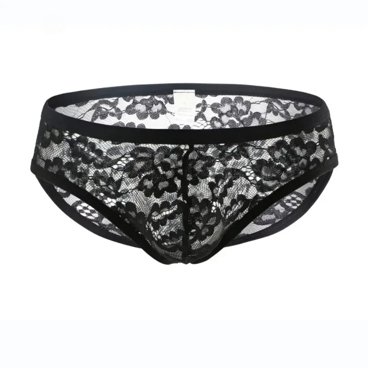 Lace Bulge Briefs for Men Sexy U Convex Pouch Underwear Ulta-thin Semi-transparent Sissy Erotic Low Rise Crossdressing Underpant