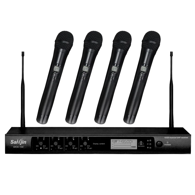 Portable Dual Channel FM Wireless Lavalier Headset Microphone XLR Connector Cardioid Noise Cancelling Dynamic Metal