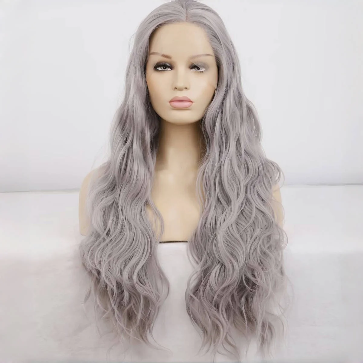 Rdy Zilveren Pruik Body Wave Ash Grey Synthetische Kant Voorkant Pruik Lijmloze Natuurlijke Haarlijn Lang Golvend Haar Frontale Pruiken Voor Vrouwen Dagelijks