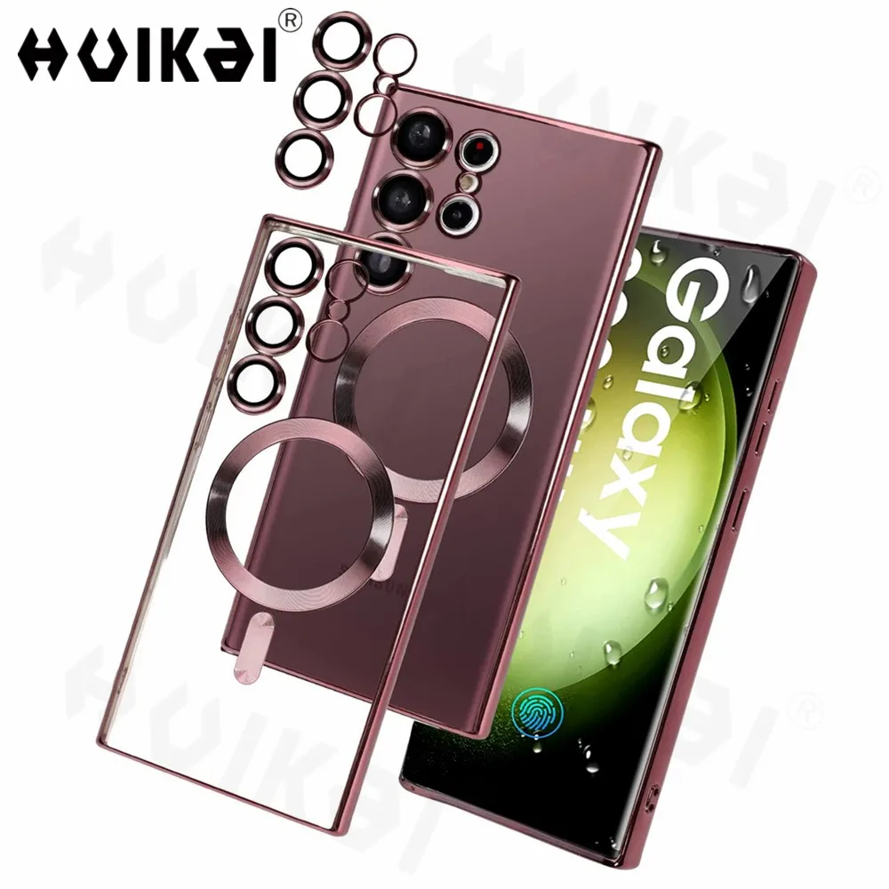 Case for Samsung Galaxy S23 Ultra S22 Plus S21 Plating Magnetic Camera Lens Protector Magsafe Clear Body Slim Shockproof Covers