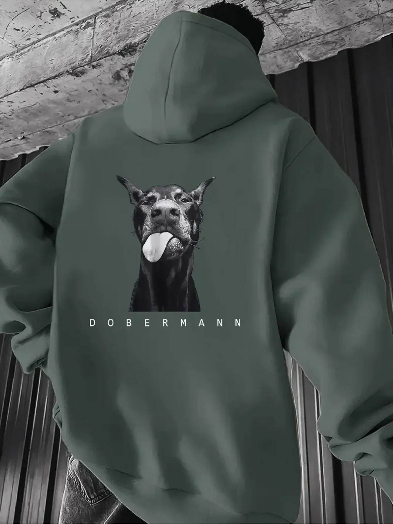 Unisex Trending Doberman Dog Portrait Hoodie Pet Lover Animal Back Print Autumn Winter Pullover
