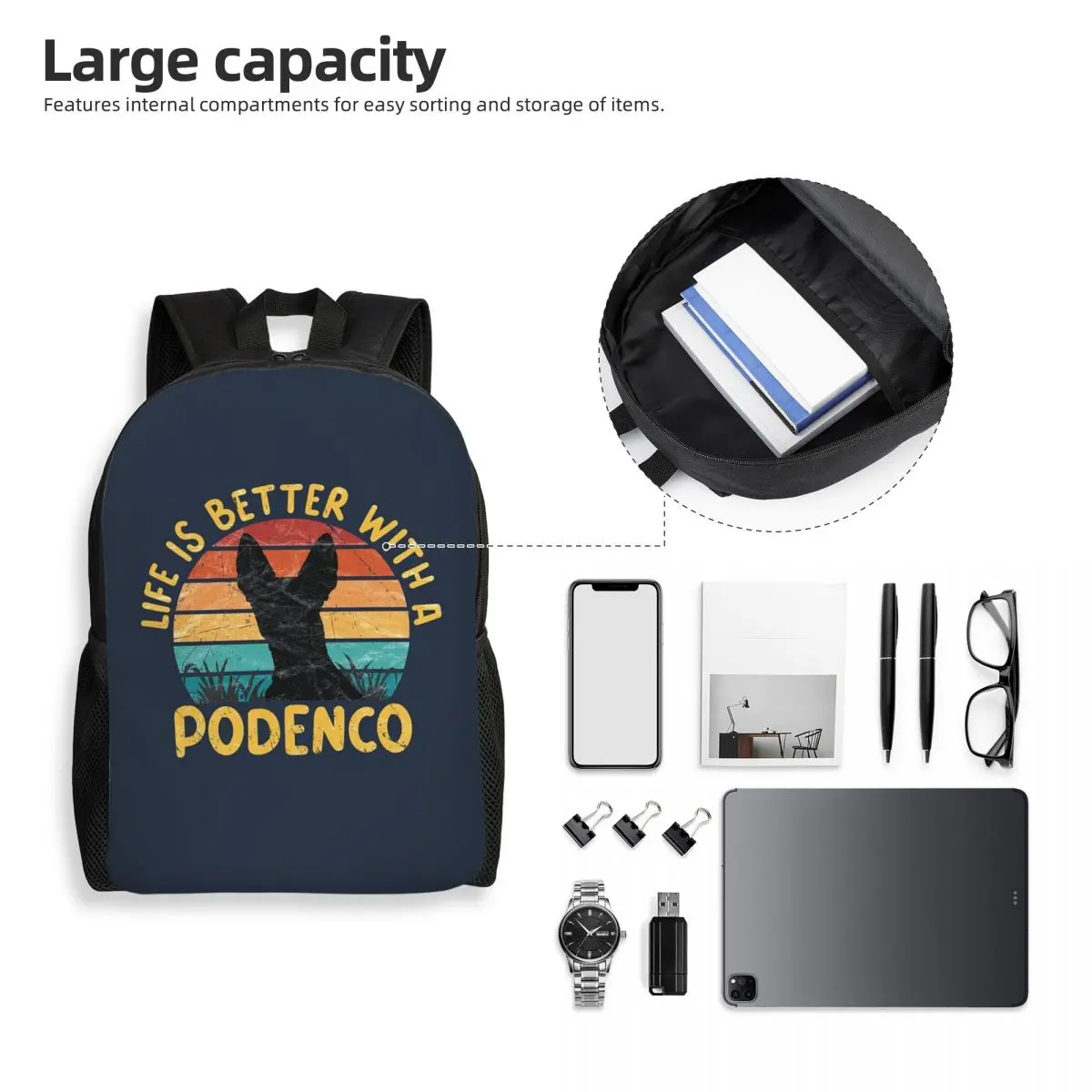 

Life Is Better With A Podenco Backpack Student Boys Girls BookBag School Bag Laptop Shoulder Bags