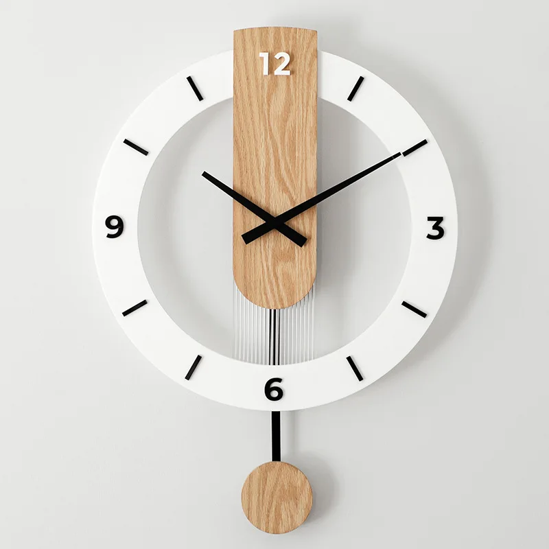 

Simple wall clock Nordic modern solid wood silent swing clock living room bedroom personalized creative decoration