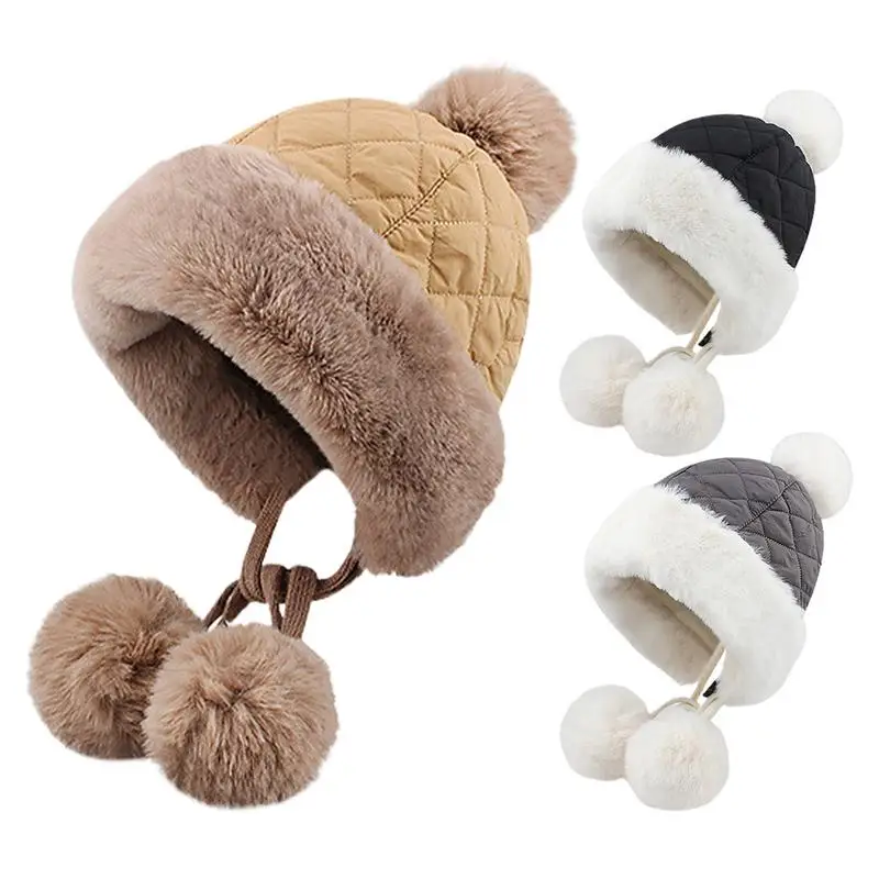 Peruvian Cover Ears Beanie Hat Pompom Winter Warm Hat with Earflap Stylish Pullover Hat Thicken Windproof Hat for Women Girls