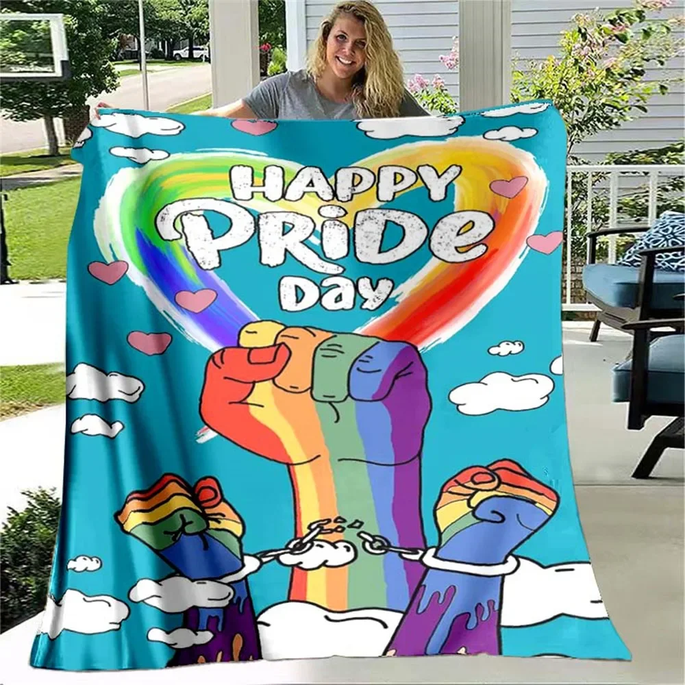 

HX LGBT Blanket Happy Pride Day Striped Rainbow 3D Printed Gay Throw Blankets Plush Quilts Flannel Thin Blankets for Bed