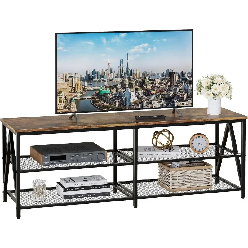 

TV up to 65 Inch, Long 55" TV Cabinet with 3-Tier Storage Shelves,Entertainment Center TV Console Table
