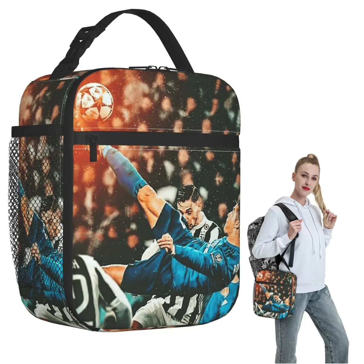 Ronaldo Bicycle Kick Skills Greatest Insulated Lunch Bag for Women Children Portable Food Boxes Thermal Lunch Box Tote