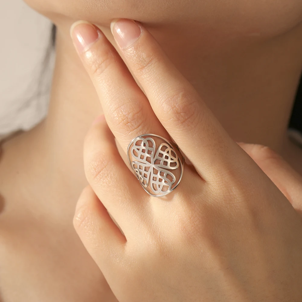 Dawapara Celtics Knot Four Leaf Clover Adjustable Ring Endless Knot Irish Jewelry Nordic Mythology Gift Stainless Steel