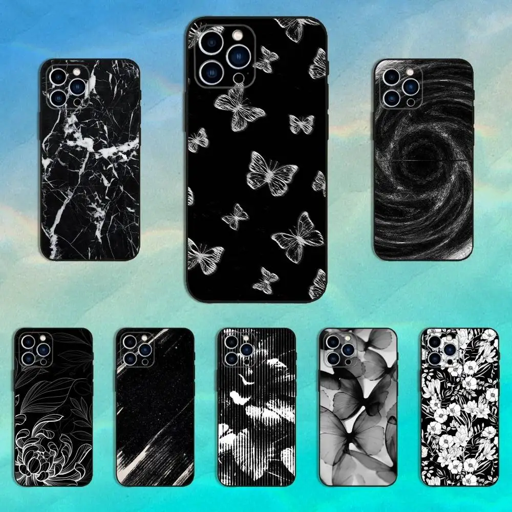 

Black White Pattern Fashion Phone Case For iPhone 16,15,14,13,12,11 Plus,Pro Max,XS,X,XR,SE,Mini,8,7,Soft Silicone Black Cover