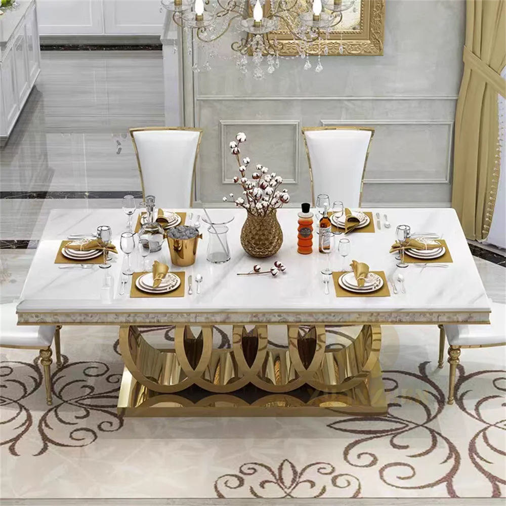 #Dining Table Set With 6 Chairs Dining  Marble Top Kitchen Wedding Banquet