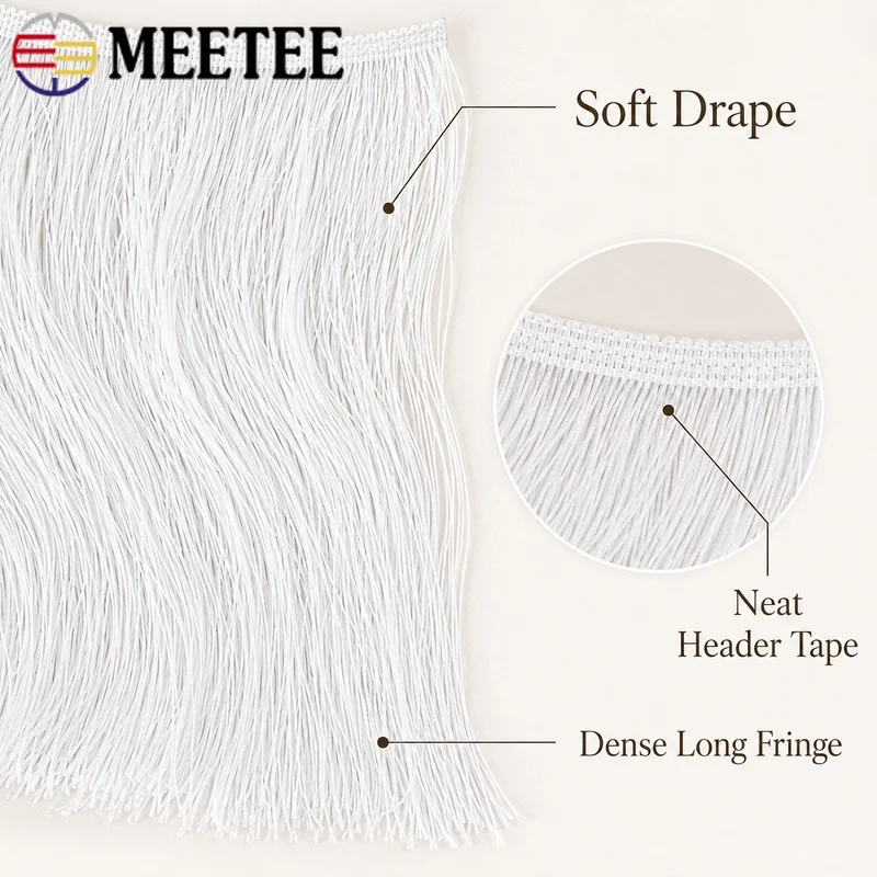 2/5M 50CM Long Fringe Trim Polyester Tassel Ribbon Latin Dance Costume Party Dress Performance Curtain Decor Sewing Accessories