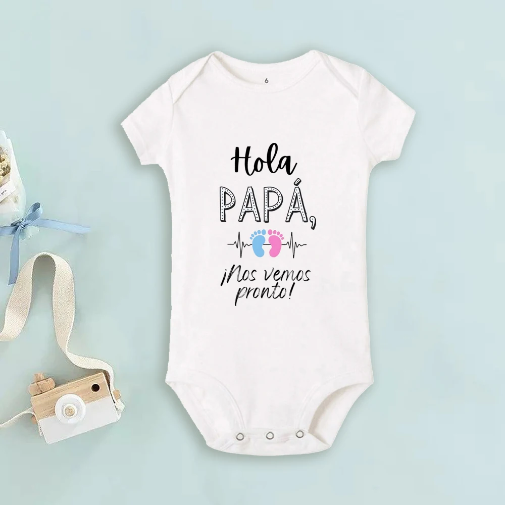 Hello Dad We'll See You Soon Baby Announcement Newborn Bodysuit Pregnancy Reveal Clothes Baby Coming Soon Gifts