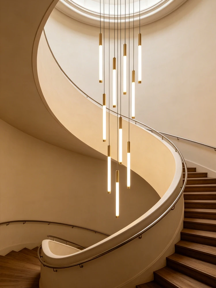Modern Luxury Vertical LED Chandelier Duplex Attic Long Tube Pendant Light Villa Ceiling Lght