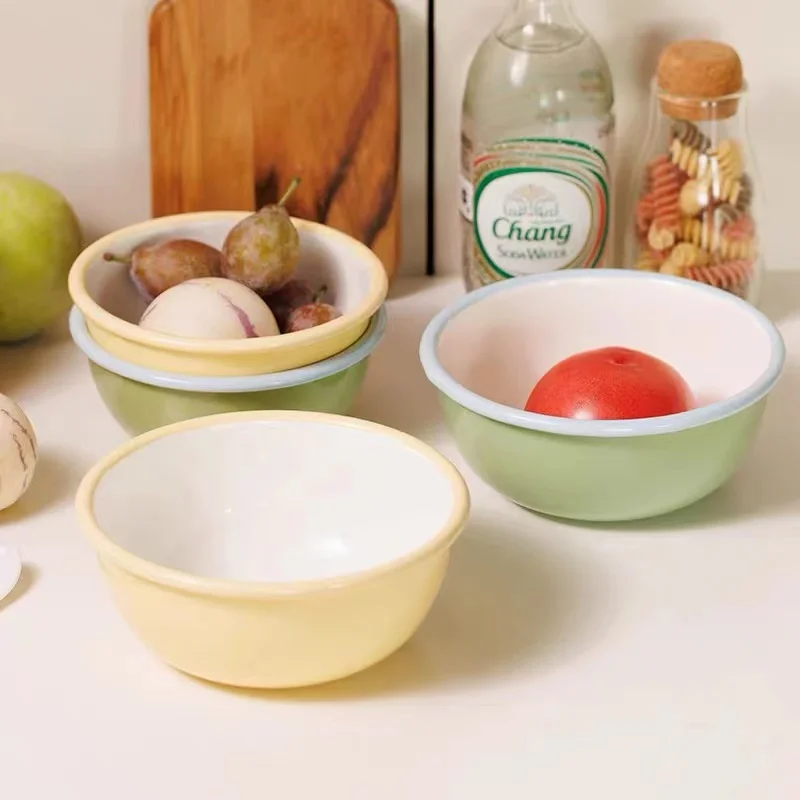 Solid color household enamel bowl tableware thickened food grade children's Fruit Vegetable salad bowl